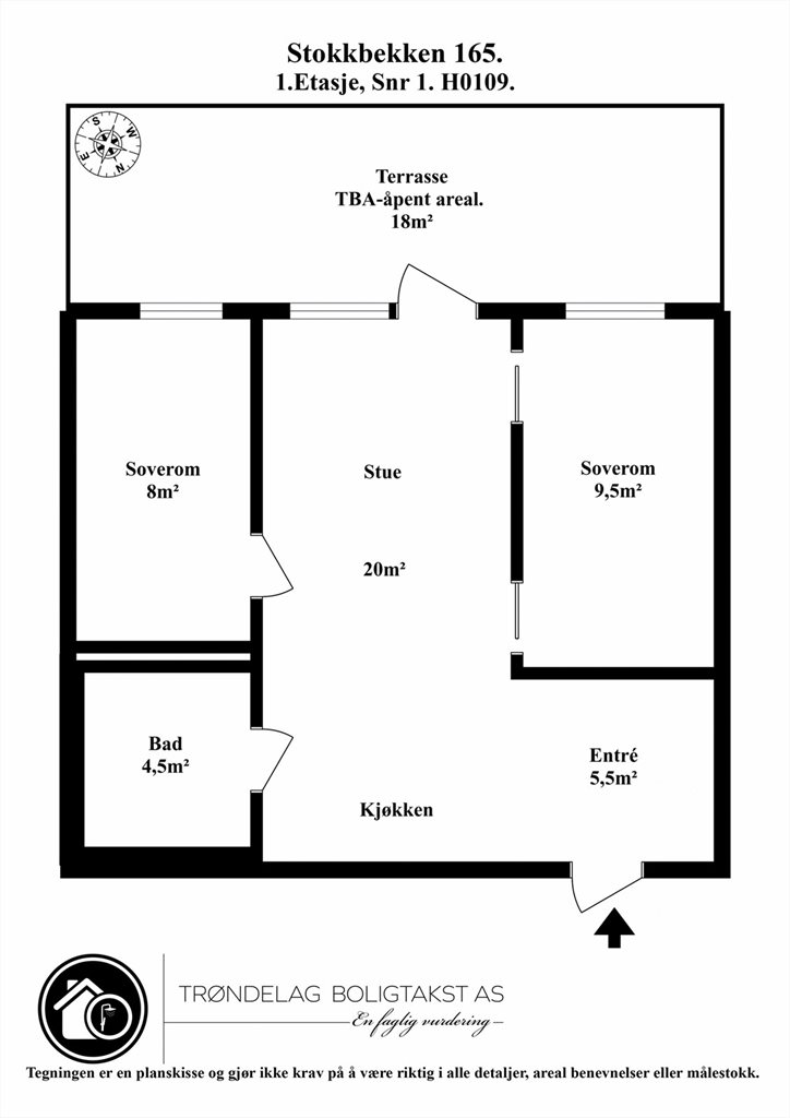 Planskisse for leiligheten i 1.etasje.