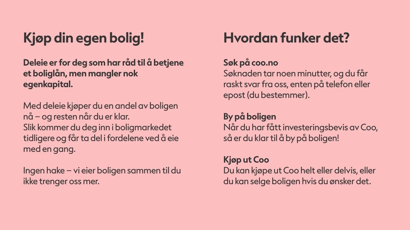Kjøp din egen bolig sammen med COO